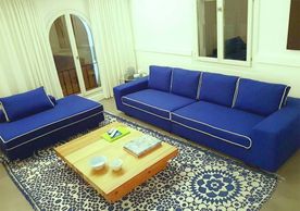 Tapicerías Planas II sofá tapizado con tela de microfibra azul
